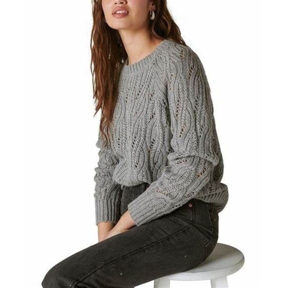 Lucky Brand Women's Shine Cable Knit Crewneck Sweater Top Heather Gray XL - Picture 4 of 10